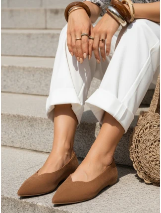 Dámské semišové špičaté baleríny hnědé FashionStreet ZY1349