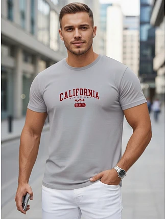 Pánské bavlněné tričko s potiskem „California“, šedé, FashionStreet NX5140R