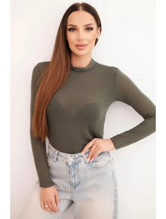 Dámská svetr z kašmíru s jemným rolákem a dlouhým rukávem, khaki