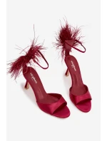 Sandály Na Podpatku S Péřím Bordové Caelina