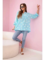 Lněná halenka s květinovým vzorem 22062 modrá - Kesi Lněná halenka s květinovým vzorem 22062 modrá - Kesi