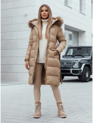 Dámská prošívaná zimní bunda s kožešinou STYLEBELLA béžová FashionStreet TY4609