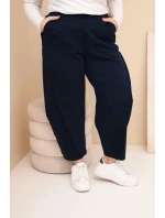 Dámské bavlněné kalhoty Plus Size volného střihu s vysokým pasem modré Dámské bavlněné kalhoty Plus Size volného střihu s vysokým pasem modré