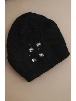 Dámská zimní čepice z vlny s ozdobnými aplikacemi K468 černá