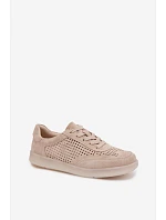 Kožené semišové dámské tenisky s otvory Béžové Almora