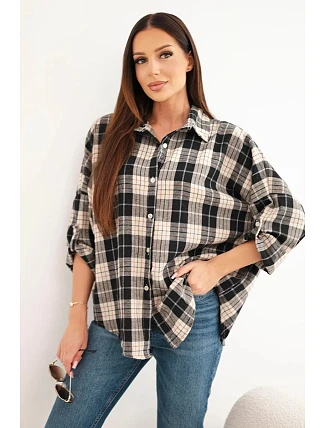 Dámská kostkovaná oversized košile s kapsami tmavě modrá Dámská kostkovaná oversized košile s kapsami tmavě modrá