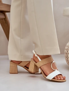 Sandály Na Sloupkovém Podpatku Bílovo-Bežové Afleeria