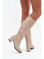 Kožené Zateplené Dámské Kozaky Na Podpatku Maciejka A7165-04 Béžové Kožené Zateplené Dámské Kozaky Na Podpatku Maciejka A7165-04 Béžové