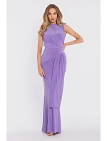 M913 Draped maxi šaty s výrazným pasem a panelem - světle fialové M913 Draped maxi šaty s výrazným pasem a panelem - světle fialové