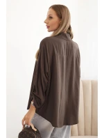Dámská košile s viskózou a ozdobnými knoflíky a límečkem hnědá