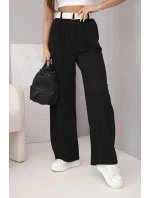 Dámské bavlněné kalhoty se širokými nohavicemi a páskem černé