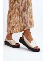 Dámské kožené sandály na tlusté podrážce zlatý potřený Zazoo 2893