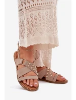Dámské Sandály Na Plochém Podpatku Se Zlatými Hroty Béžové Zanira