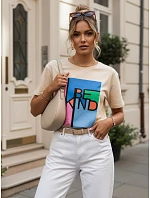 Dámské bavlněné tričko s potiskem KINDBE peach FashionStreet RY2615 Dámské bavlněné tričko s potiskem KINDBE peach FashionStreet RY2615