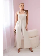 Overal na ramínka s volánkovým topem béžový