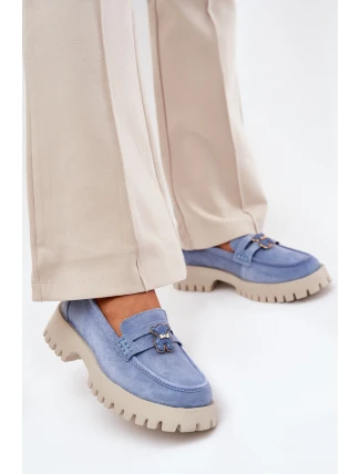 Dámské semišové mokasíny s přívěskem medvěda Vinceza 79533 Modré