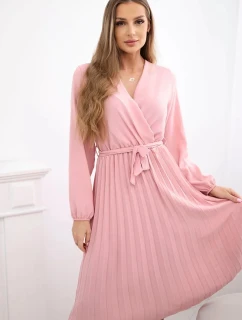 Šaty se svázaným plisovaným lemem tmavě pudrově růžová