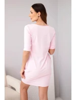 Dámské bavlněné šaty s 3/4 rukávem a kapsami cukrově růžová
