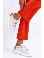 Dámská kožená sportovní obuv na platformě bíle Caressa