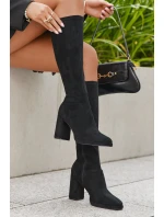 Dámské kozačky s prošitím na sloupkovém podpatku černé Brivana