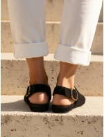 Dámské semišové baleríny s otevřeným podpatkem slingback černé FashionStreet ZY1353