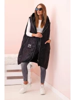 Dámská prošívaná vesta Plus Size s kapucí na zip černá