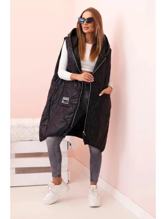 Dámská prošívaná vesta Plus Size s kapucí na zip černá