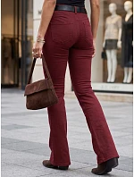 Dámské džíny s rozšiřujícími se nohavicemi, s páskem a vysokým pasem, vínové, FashionStreet UY3111 Dámské džíny s rozšiřujícími se nohavicemi, s páskem a vysokým pasem, vínové, FashionStreet UY3111