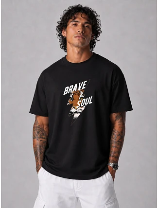 Pánské bavlněné tričko oversize s potiskem černé FashionStreet NX1010R Pánské bavlněné tričko oversize s potiskem černé FashionStreet NX1010R