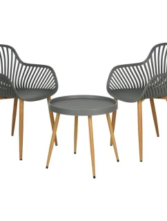 BALKONOVÝ NÁBYTEK SET STŮL A 2 ŽIDLE ŠEDÁ