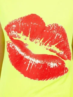 Halenka s potiskem rtů žlutá neon+červená