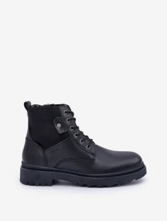 Kožené Zateplené Kotníkové Boty Pánské Big Star OO174166 Černé