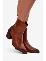 Kožené Kožené Kozačky Pro Ženy Na Podpatku Vyhřívané Zazoo 60565 Hnědé