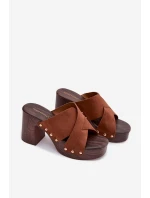 Dámské sandály na podpatku se zlatými přezkami Camel Nerelle