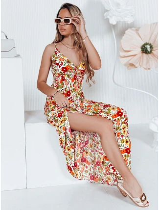 FLOWMISS Maxi šaty EY2629 bílo-žluto-červené - FashionStreet FLOWMISS Maxi šaty EY2629 bílo-žluto-červené - FashionStreet