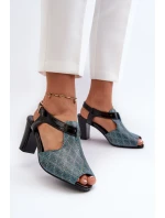 Dámské sandály na podpatku z ekokůže tyrkysově Queenmarie