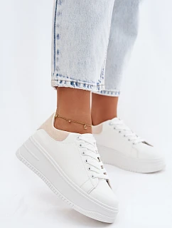 Dámské tenisky na platformě z imitace kůže bílo-bežové Calinae