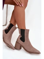 Dámské kožené semišové boty Artiker – béžové, zateplené, na podpatku