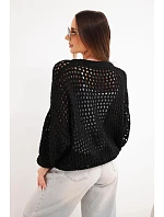 Dámský svetr oversized s knoflíky a děrovaný černý Dámský svetr oversized s knoflíky a děrovaný černý