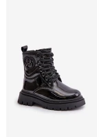Lakované boty dívčí zateplené kožešinou na zip černé Evaliraea
