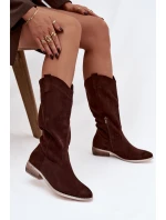 Kozaki Kovbojky Na Nízkém Podpatku Z Eko Semiše Čokoládové Cherrie Kozaki Kovbojky Na Nízkém Podpatku Z Eko Semiše Čokoládové Cherrie