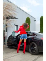 Dámská sexy kožená bunda s umělou kožešinou J930 Červená - In-Stylefashion