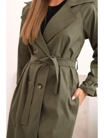 Dámský kabát s vázáním v pase a límcem khaki