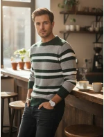 Pánský pruhovaný šedý svetr FashionStreet WX2262 Pánský pruhovaný šedý svetr FashionStreet WX2262