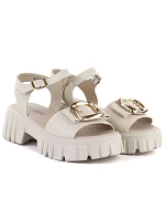 Dámské kožené sandály na platformě se zdobením béžové barvy Vinceza 26-79611