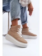 Zazoo 3392/X Dámské Kožené Sportovní Boty na Platformě Beige