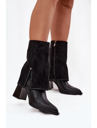 Kožené dámské kotníkové boty na sloupku s ohnutým lýkem vyhřívané Maciejka K7206-01 Černé