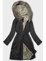 Černá dámská bunda parka s kožešinovou podšívkou (5M3180-392)