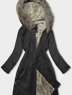 Černá dámská bunda parka s kožešinovou podšívkou (5M3180-392)