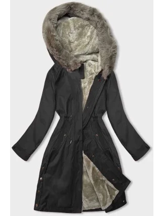 Černá dámská bunda parka s kožešinovou podšívkou (5M3180-392)